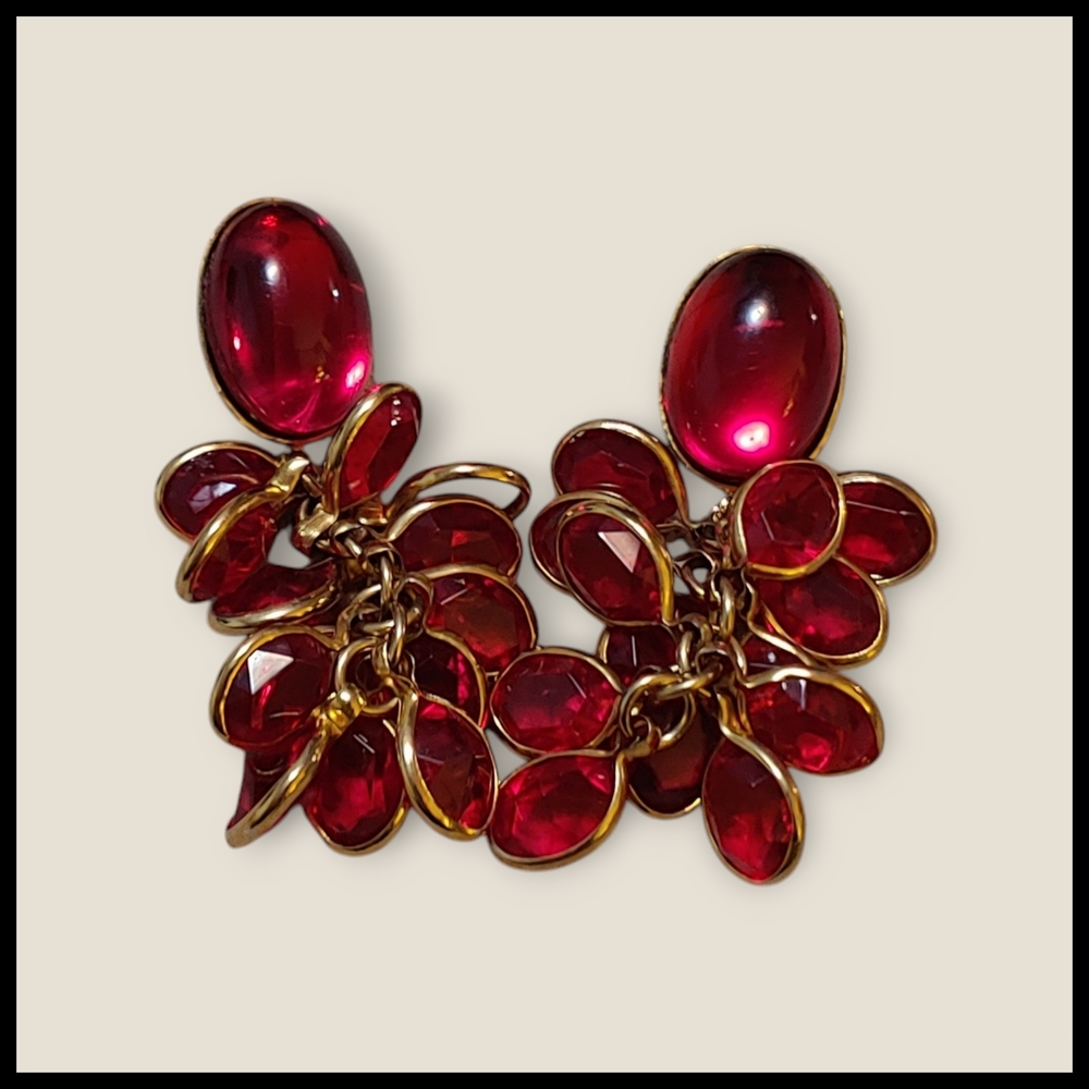 Elegant Red and Gold Bezel Chandelier Earrings - Picture 3 of 6